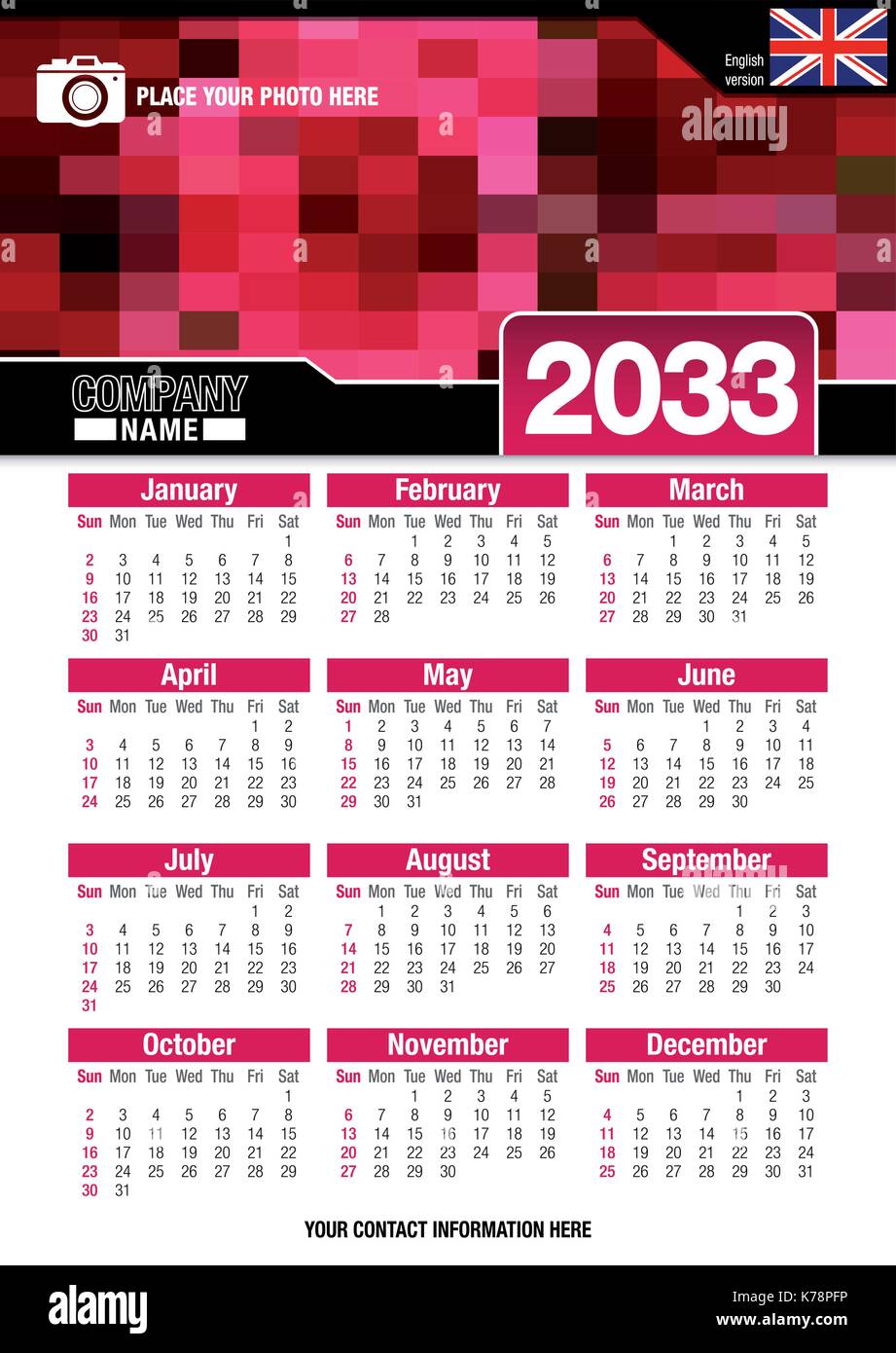 2033 calendar Stock Vector Images - Alamy