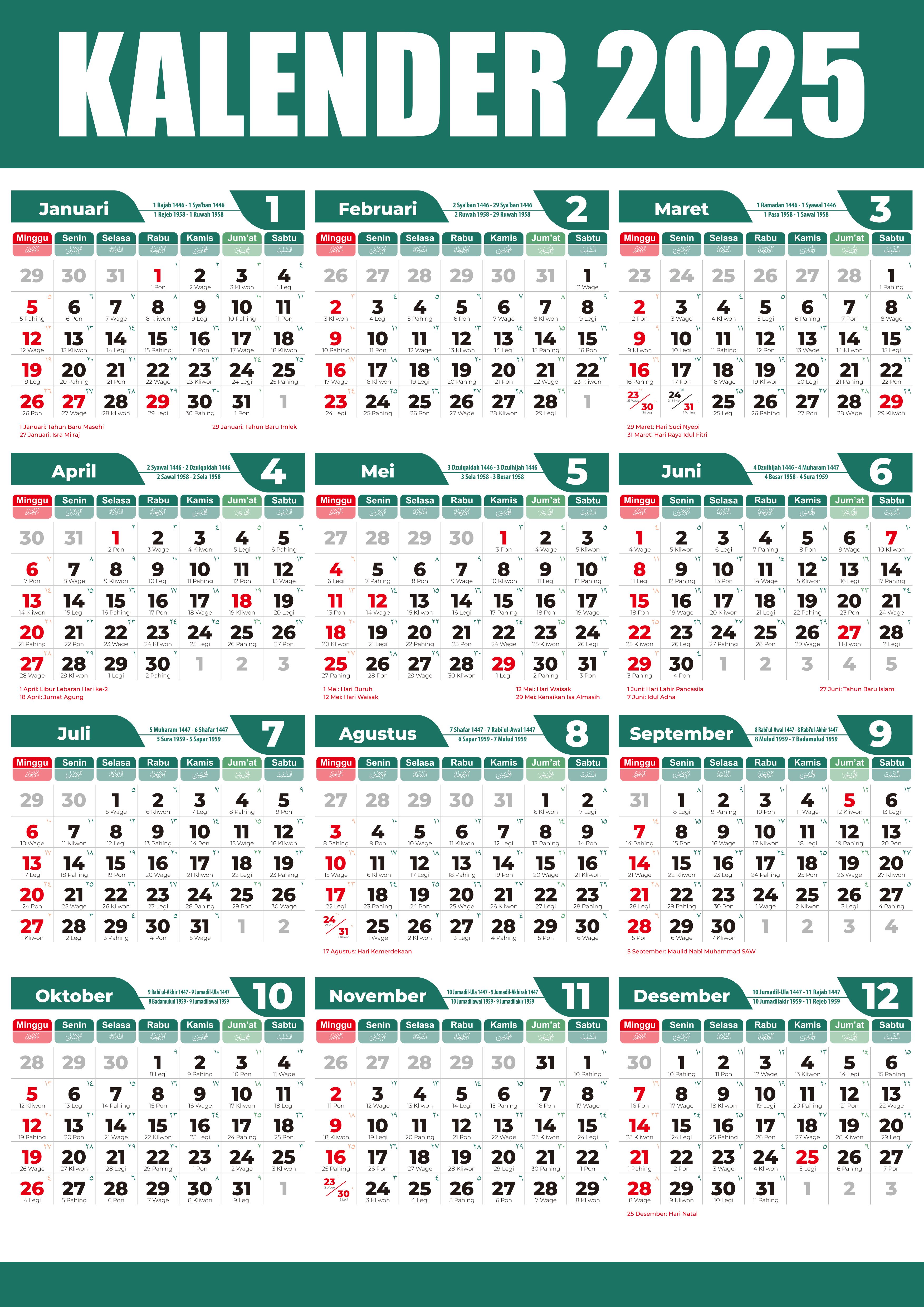 Template Gratis Kalender 2025 Vector